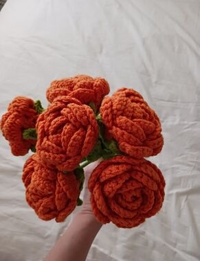 Handcrafted Orange Crochet Flower Bouquet Knit Florals NWOT Boho Farmhouse